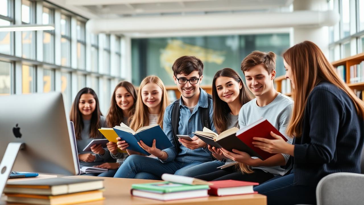 Students in library